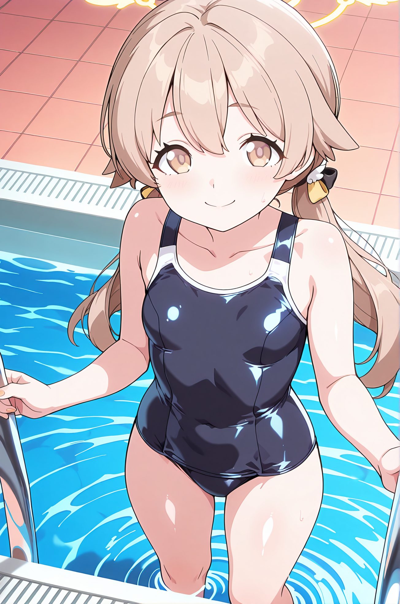 ワンピース水着・長い髪の阿慈谷ヒフミのAIイラスト