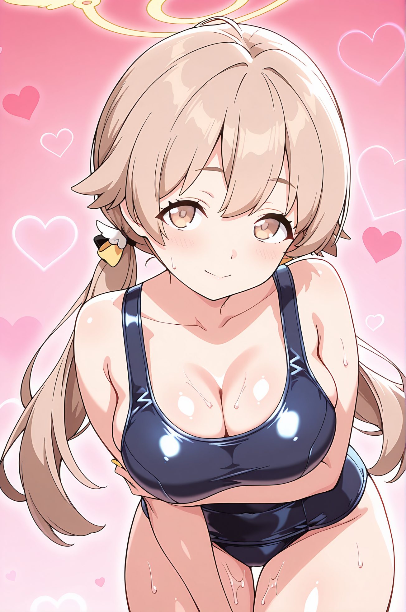 巨乳・ローツインテールのスク水のAIイラスト