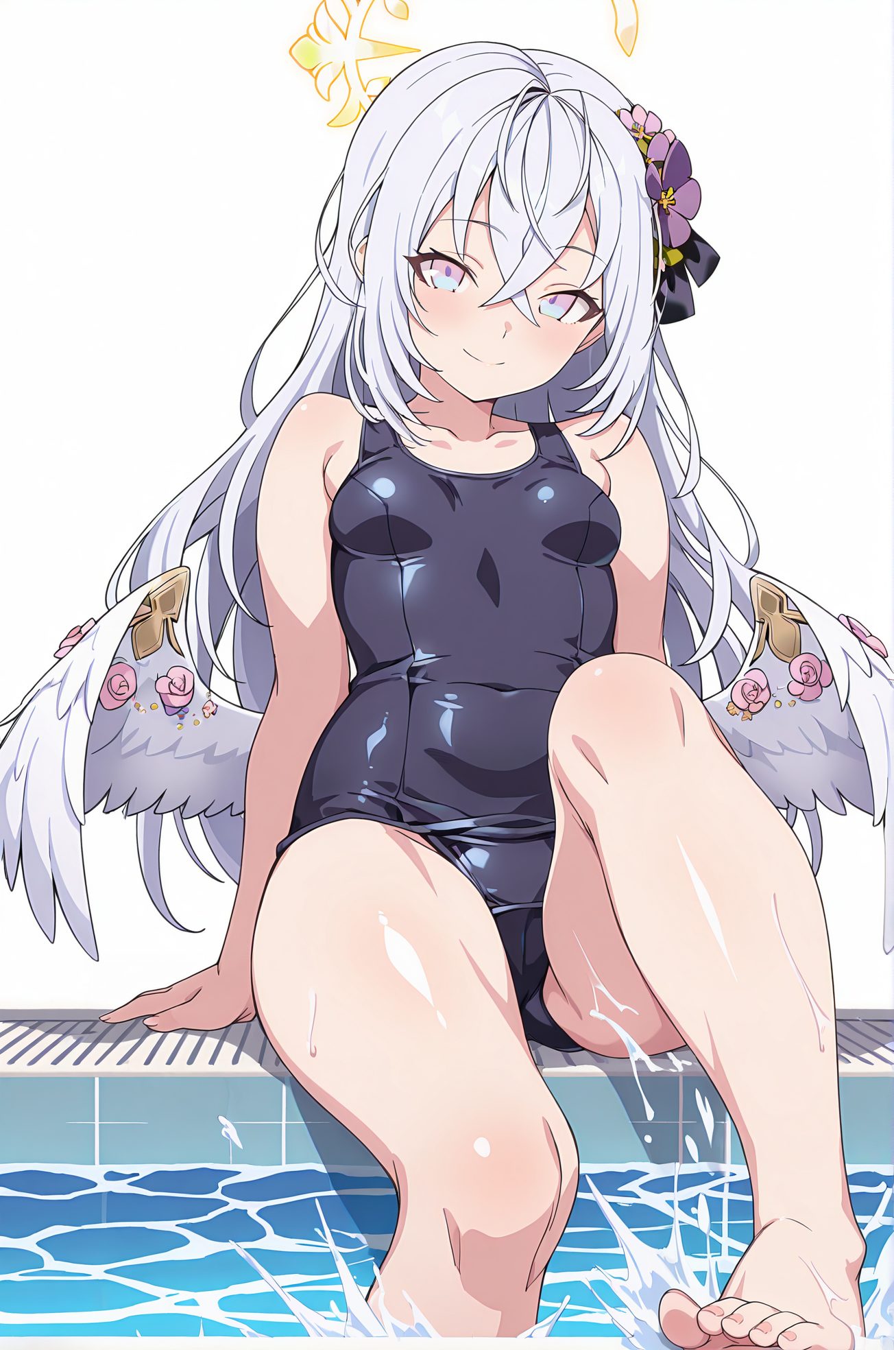 髪の花・ワンピース水着の白洲アズサのAIイラスト
