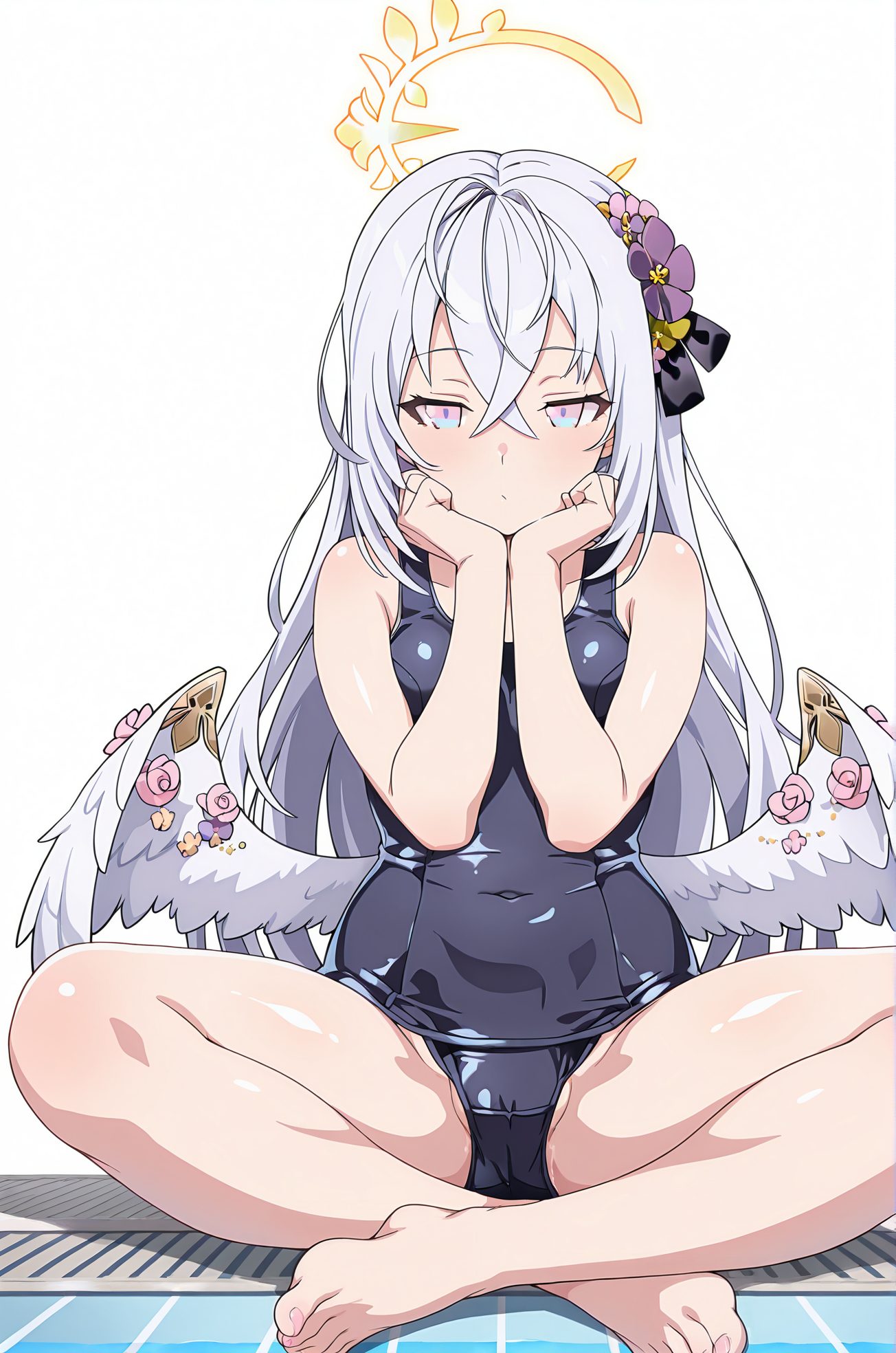 座り・学校水着の白洲アズサのAIイラスト