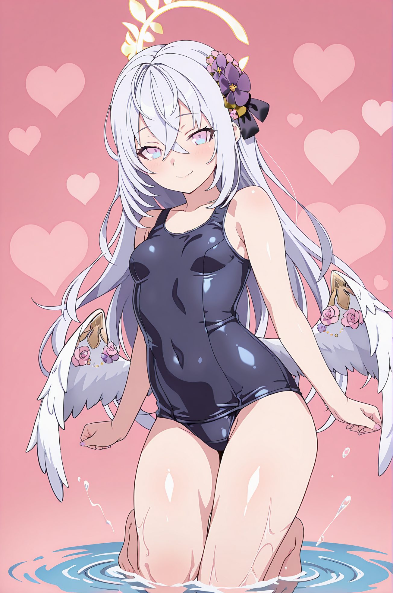 旧スクール水着・髪飾りの白洲アズサのAIイラスト