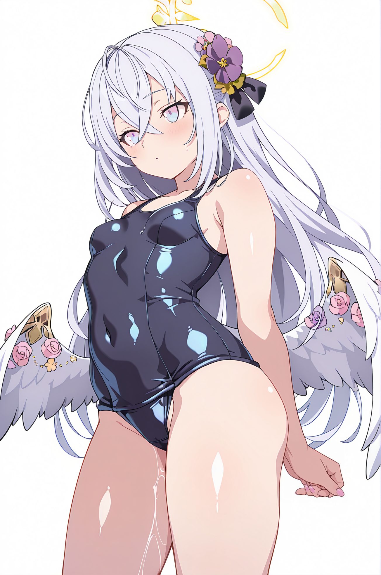 とても長い髪・学校水着の白洲アズサのAIイラスト