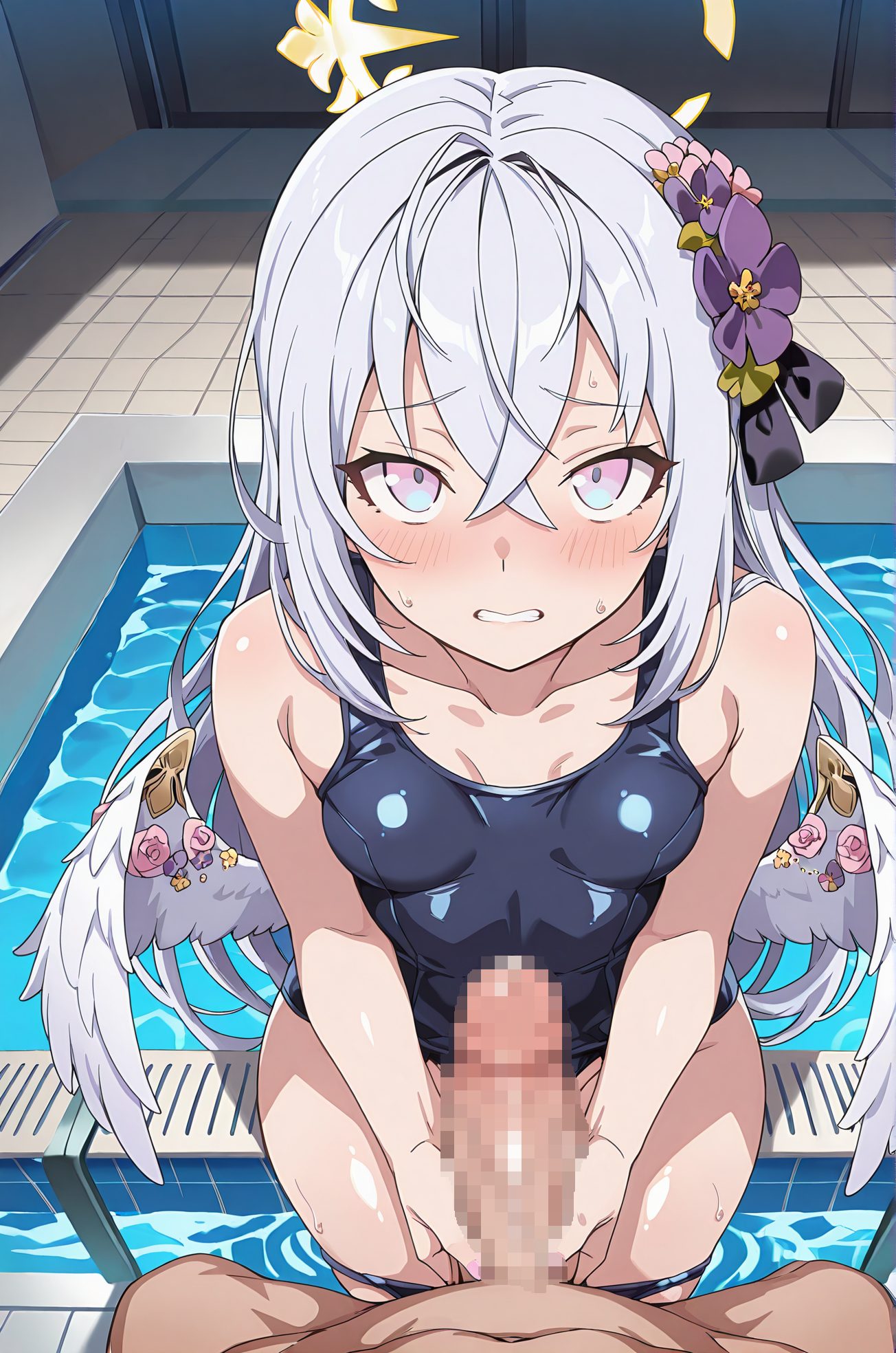 長い髪・ワンピース水着の白洲アズサのAIイラスト