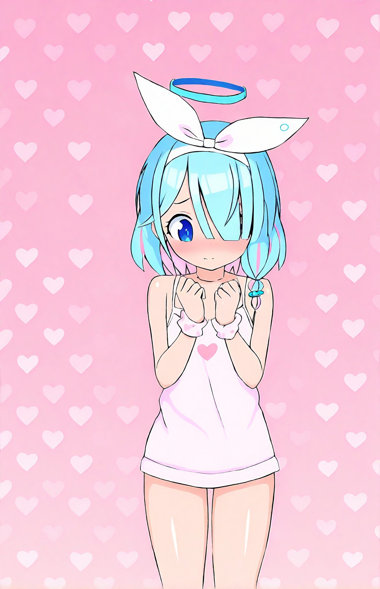 アロナの青髪姿を描いたAIイラスト（青い目）